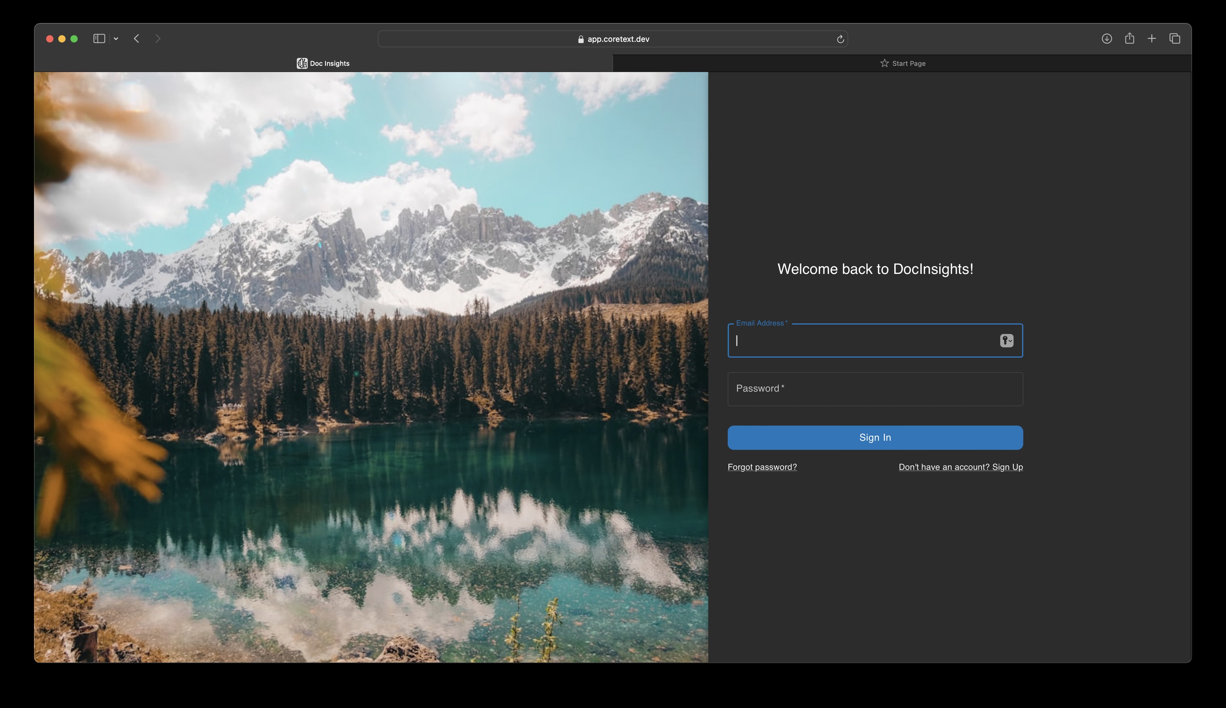 Signin page of DocInsights.